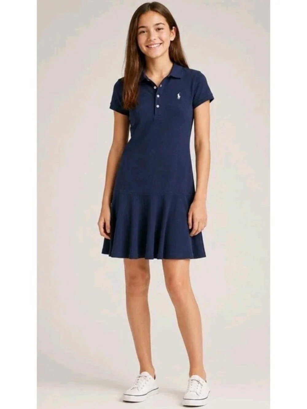 POLO Ralph Lauren Navy Blue Pique Pleated Dress L/12-14 Girls Youth NWT #C